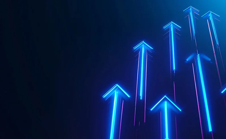 set of arrows pointing upwards representing improvement in productivity through staffing augmentation
